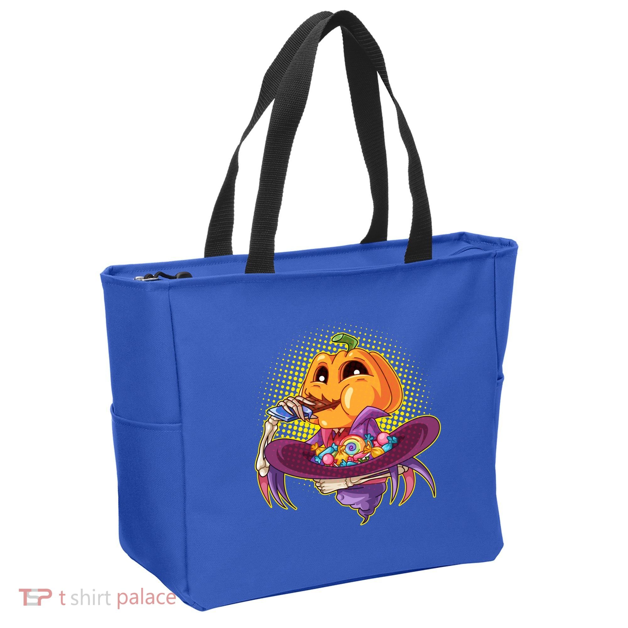Funny Halloween Pumpkin Head Eating Candy Tote Bag