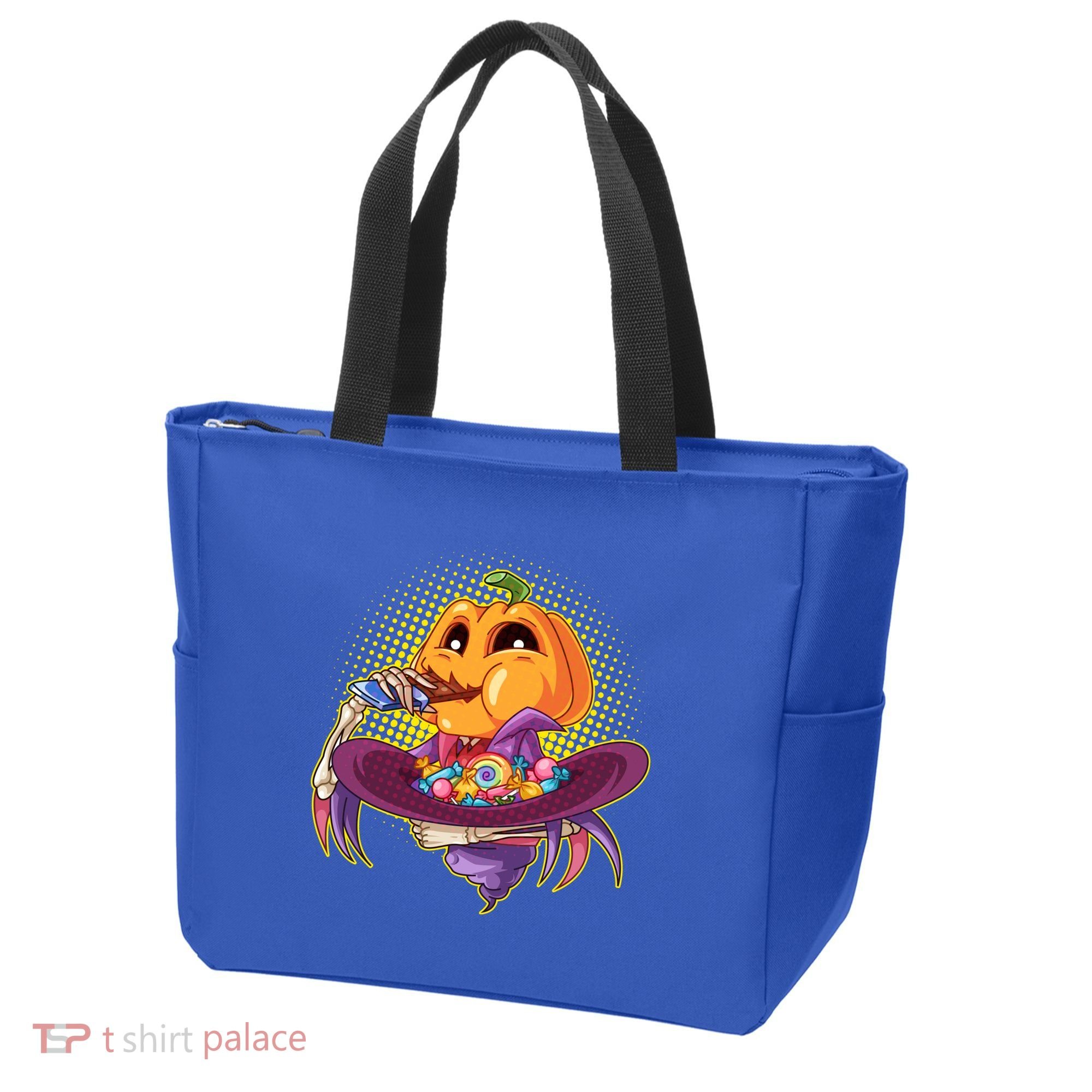 Funny Halloween Pumpkin Head Eating Candy Tote Bag