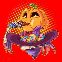 Funny Halloween Pumpkin Head Eating Candy Santa Hat thumb 1