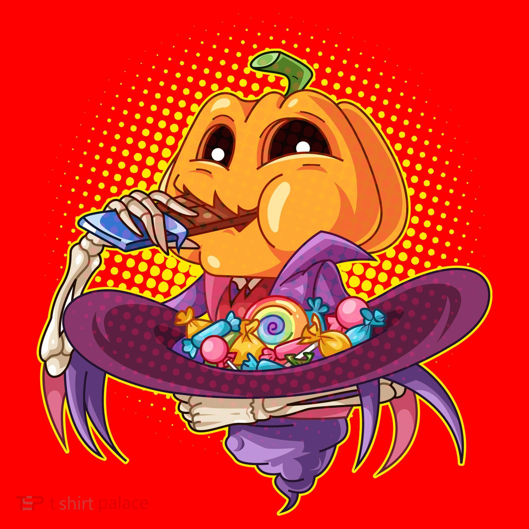 Funny Halloween Pumpkin Head Eating Candy Santa Hat