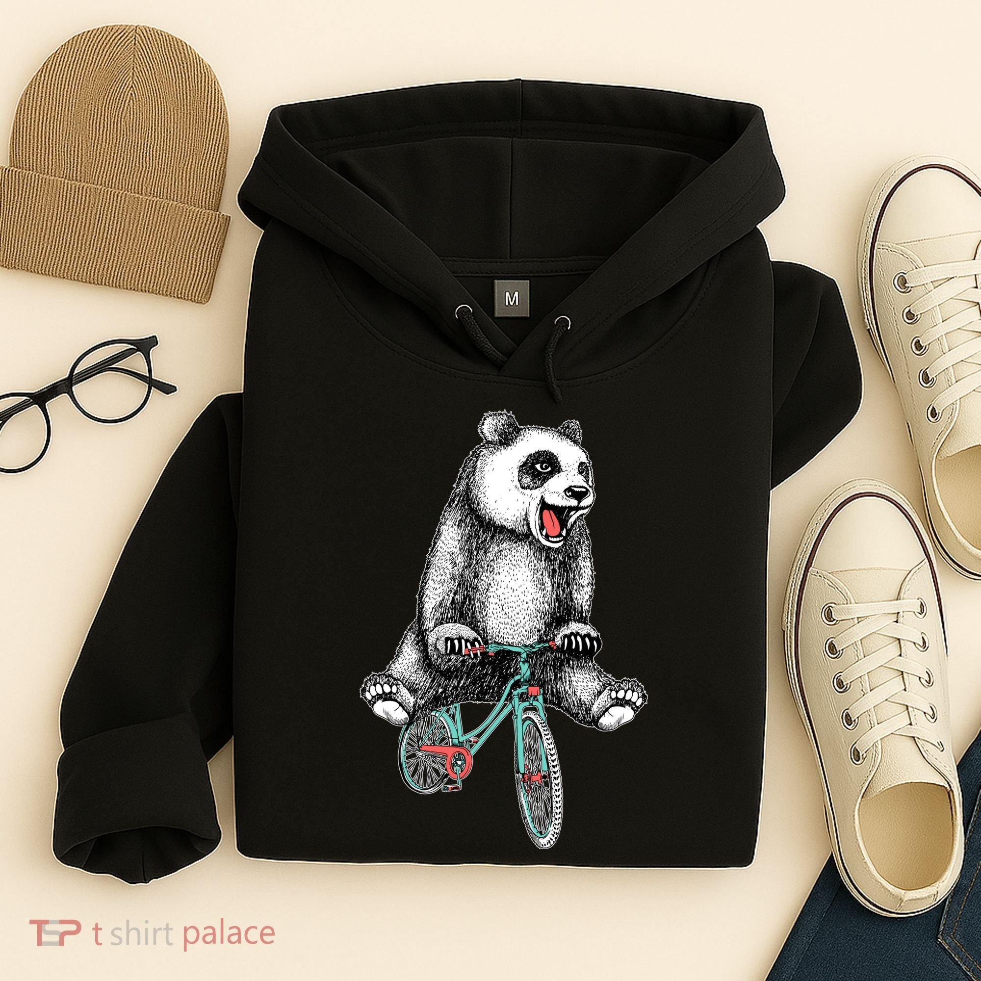 Funny Happy Panda On Bike Bicycle Hoodie