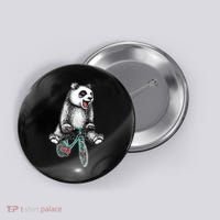 Funny Happy Panda On Bike Bicycle Button thumb 0