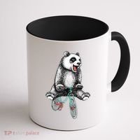 Funny Happy Panda On Bike Bicycle Coffee Mug thumb 1
