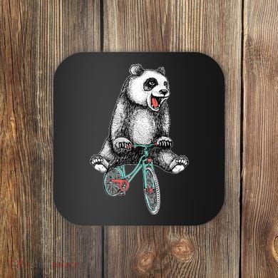 Funny Happy Panda On Bike Bicycle Coaster
