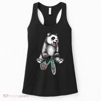 Funny Happy Panda On Bike Bicycle Women's Tank Top thumb 0