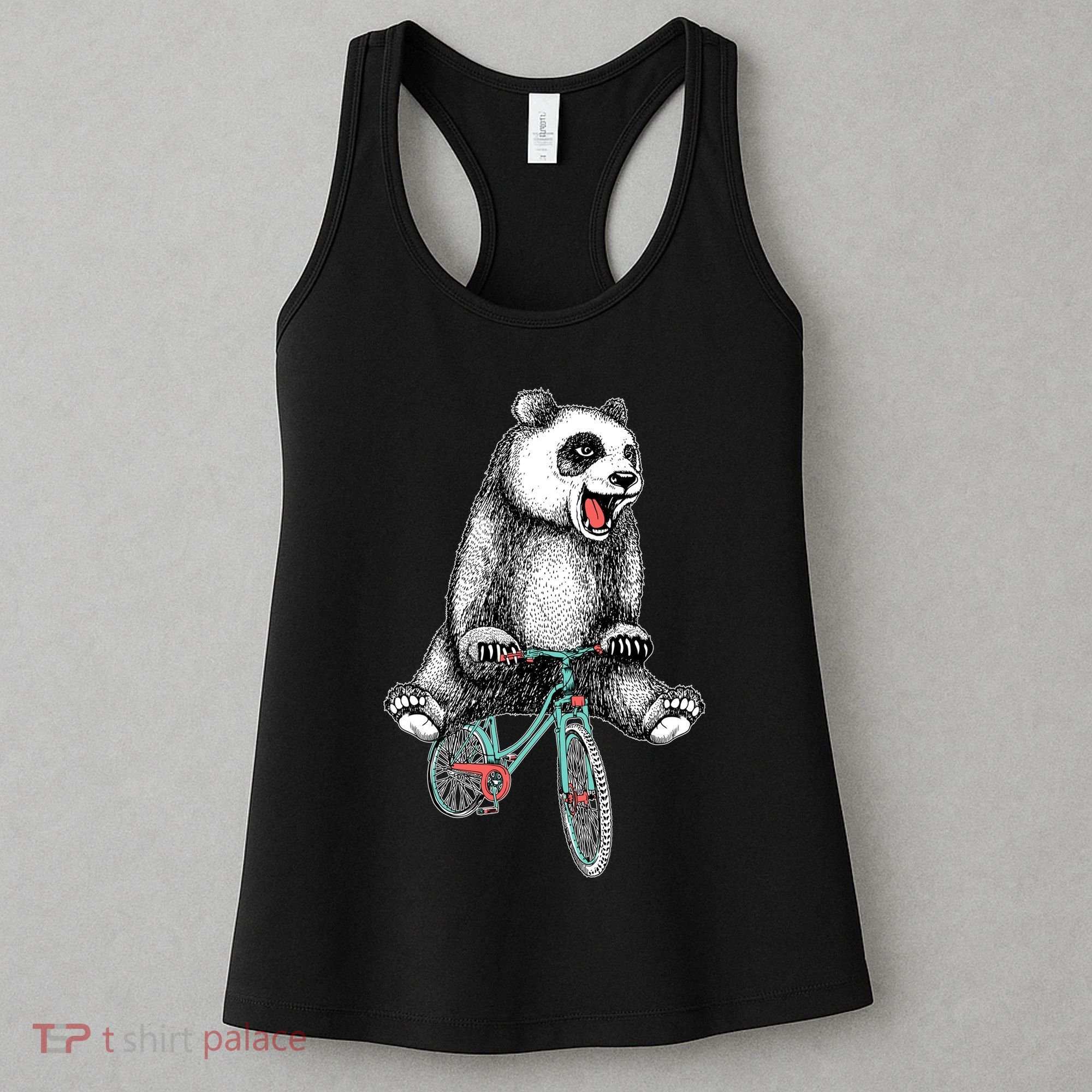 Funny Happy Panda On Bike Bicycle Women's Tank Top