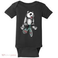 Funny Happy Panda On Bike Bicycle Baby Bodysuit thumb 0