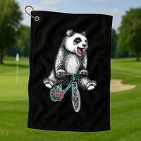 Funny Happy Panda On Bike Bicycle Golf Towel thumb 1
