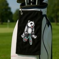 Funny Happy Panda On Bike Bicycle Golf Towel thumb 2