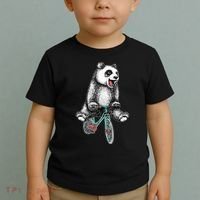 Funny Happy Panda On Bike Bicycle Toddler T-Shirt thumb 2