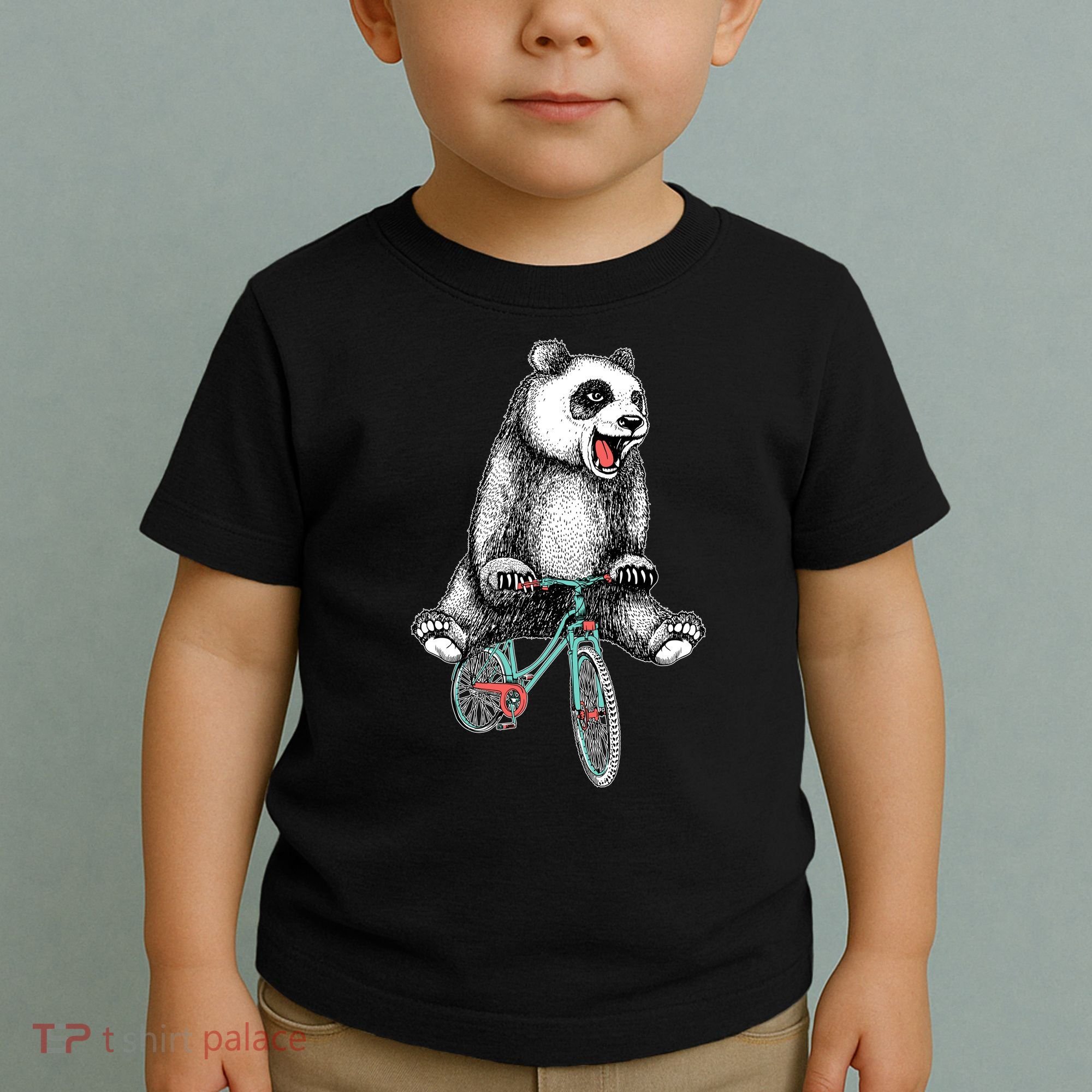 Funny Happy Panda On Bike Bicycle Toddler T-Shirt