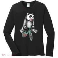 Funny Happy Panda On Bike Bicycle Women's Long Sleeve Shirt thumb 0