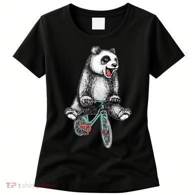 Funny Happy Panda On Bike Bicycle Women's T-Shirt