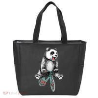 Funny Happy Panda On Bike Bicycle Tote Bag thumb 0
