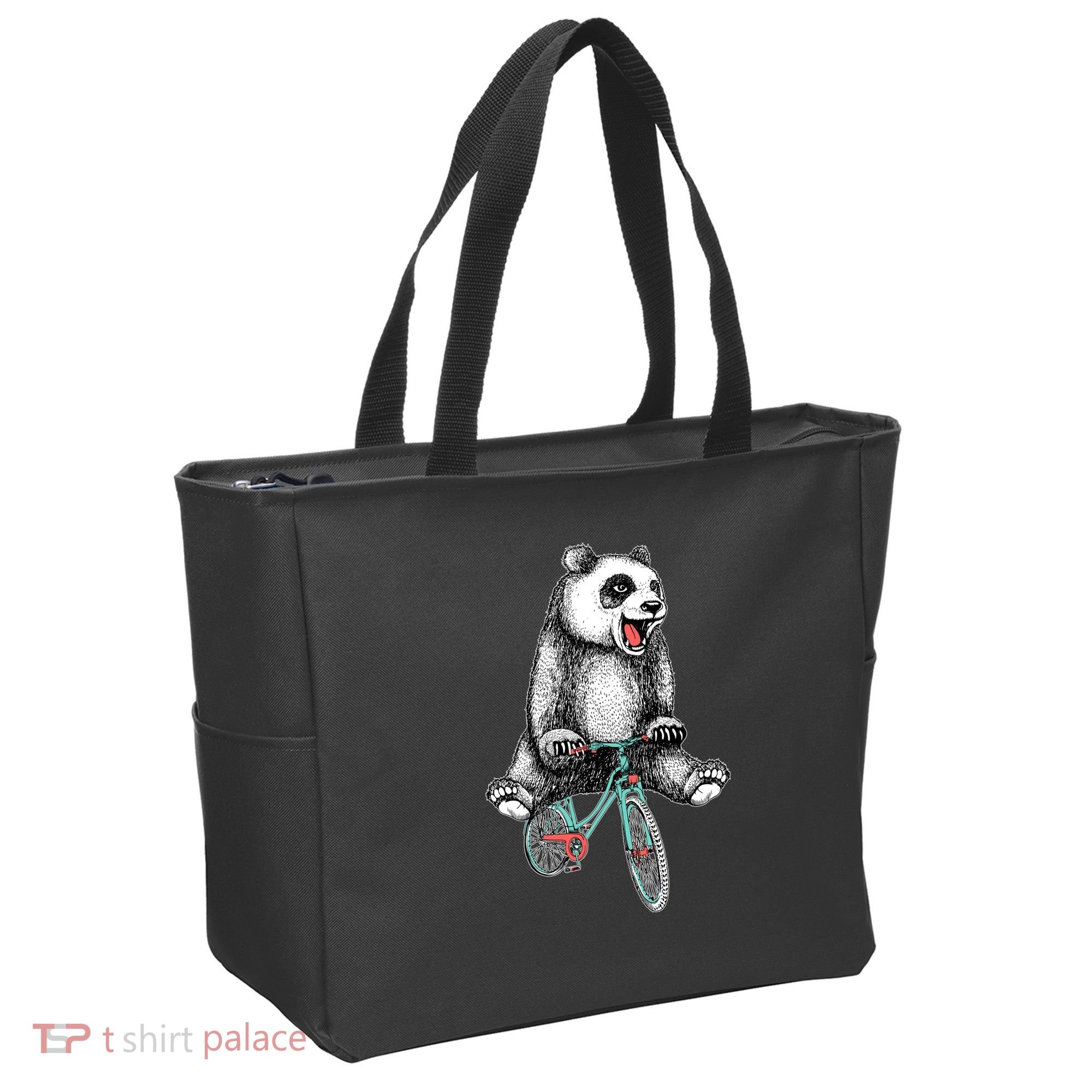 Funny Happy Panda On Bike Bicycle Tote Bag