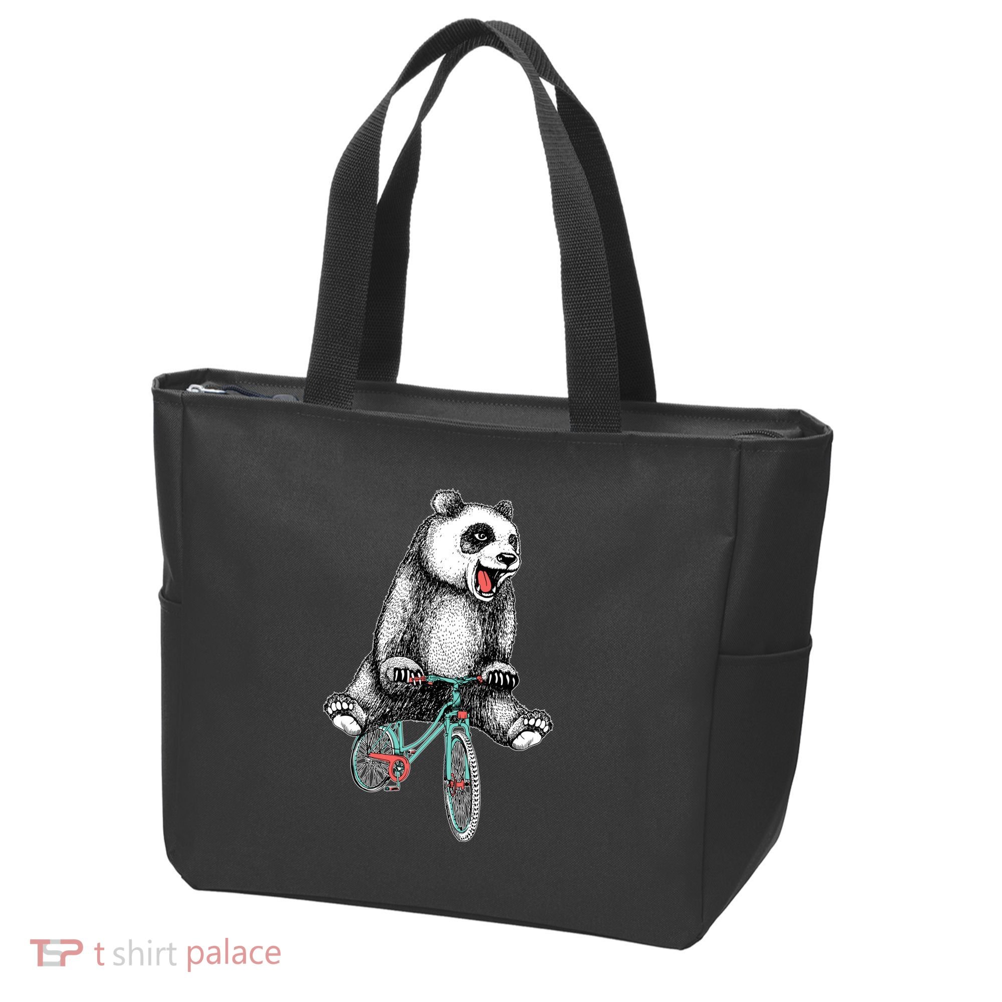 Funny Happy Panda On Bike Bicycle Tote Bag