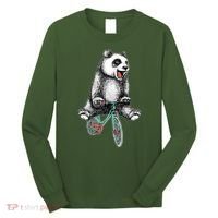 Funny Happy Panda On Bike Bicycle Long Sleeve Shirt thumb 0