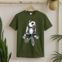 Funny Happy Panda On Bike Bicycle T-Shirt thumb 2