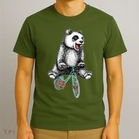 Funny Happy Panda On Bike Bicycle T-Shirt thumb 3