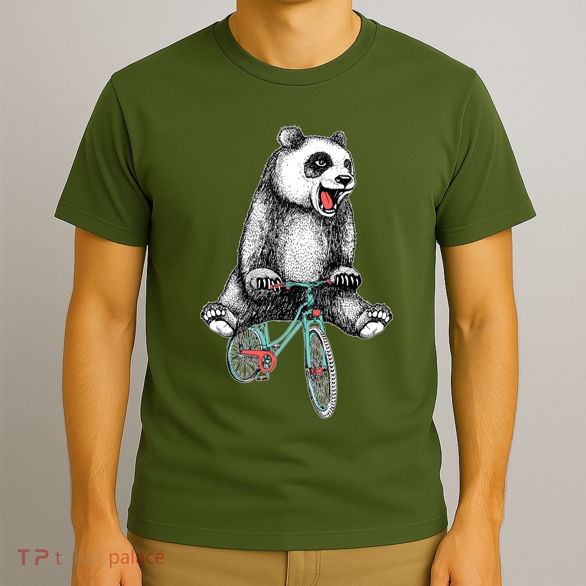 Funny Happy Panda On Bike Bicycle T-Shirt