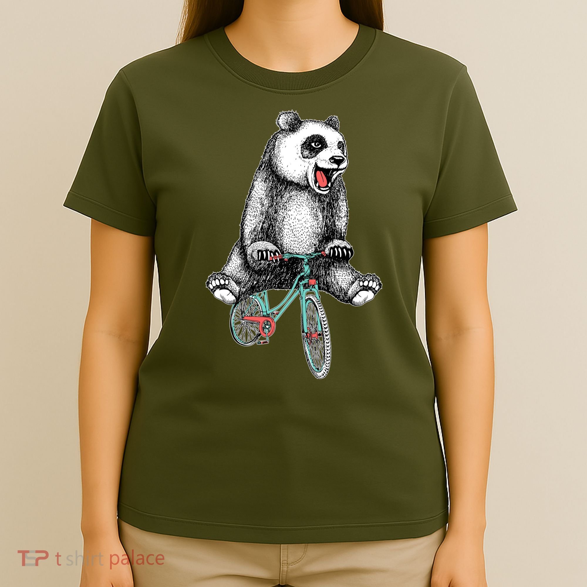 Funny Happy Panda On Bike Bicycle T-Shirt