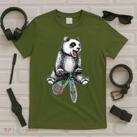 Funny Happy Panda On Bike Bicycle T-Shirt thumb 5