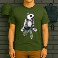 Funny Happy Panda On Bike Bicycle T-Shirt thumb 6