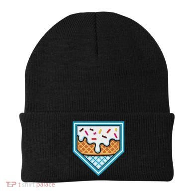 Funny Home Plate Drip Ice Cream Softball Baseball Beanie
