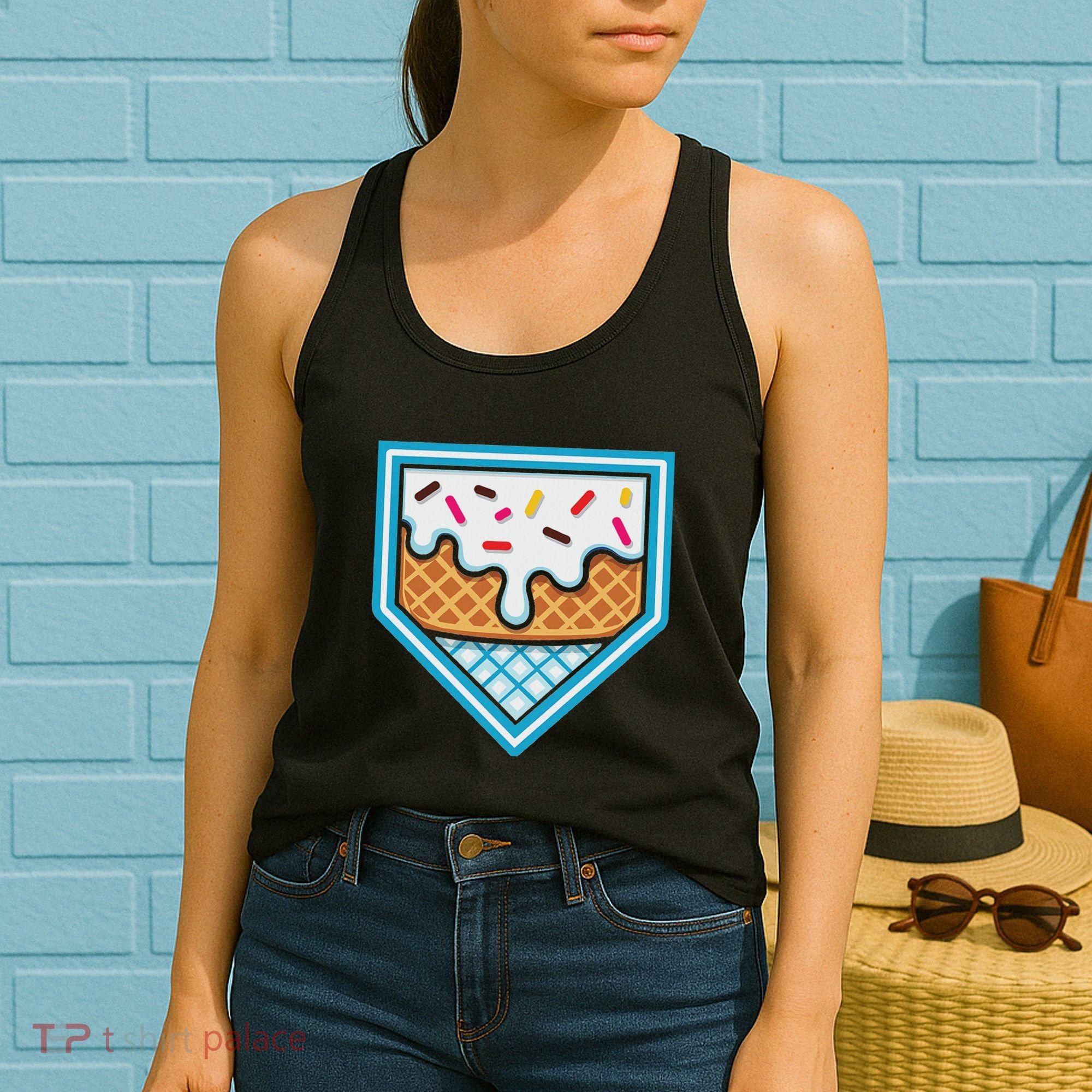 Funny Home Plate Drip Ice Cream Softball Baseball Women's Tank Top