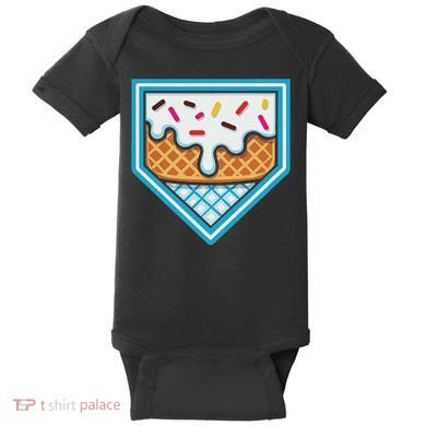 Funny Home Plate Drip Ice Cream Softball Baseball Baby Bodysuit