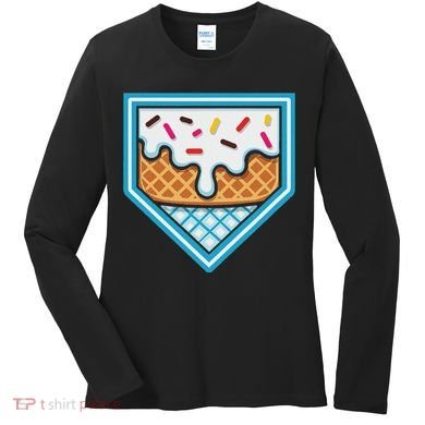 Funny Home Plate Drip Ice Cream Softball Baseball Women's Long Sleeve Shirt