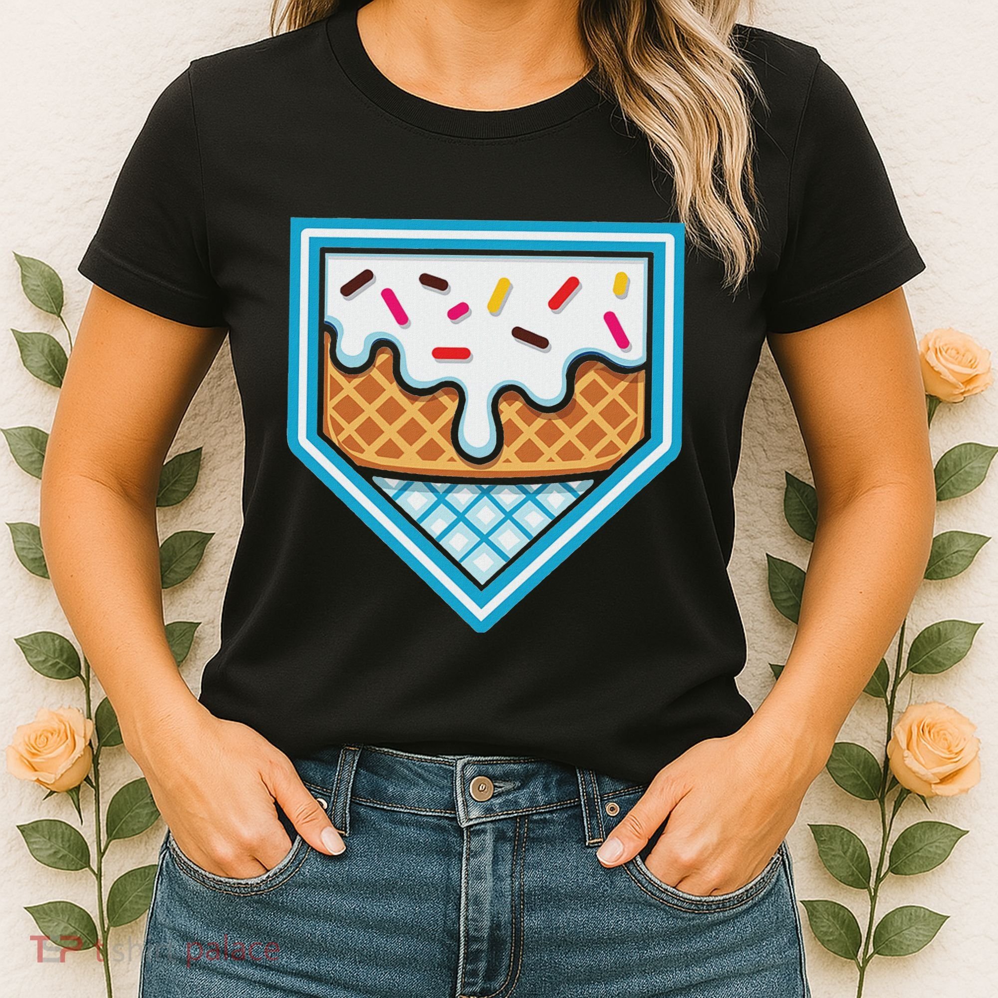 Funny Home Plate Drip Ice Cream Softball Baseball Women's T-Shirt