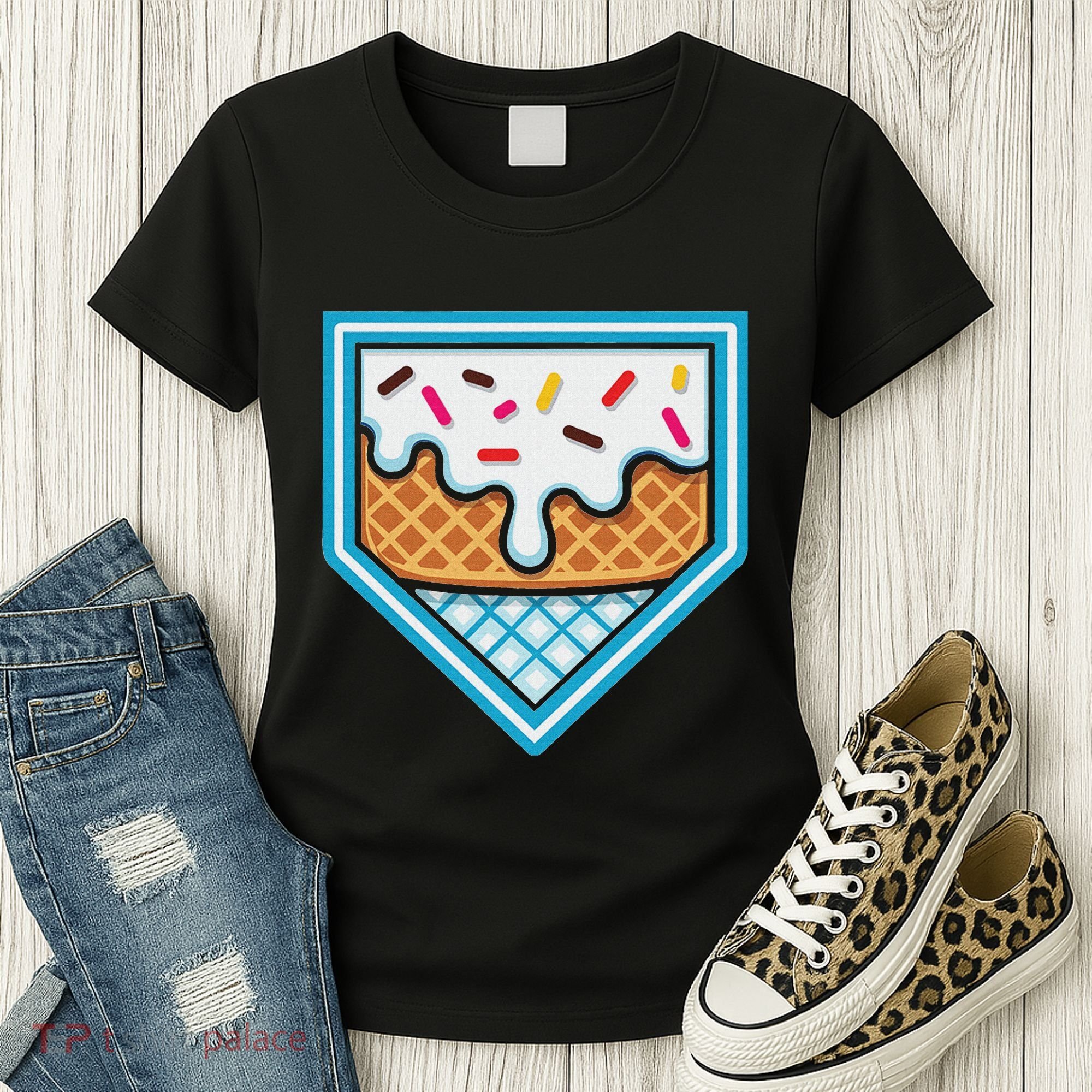Funny Home Plate Drip Ice Cream Softball Baseball Women's T-Shirt