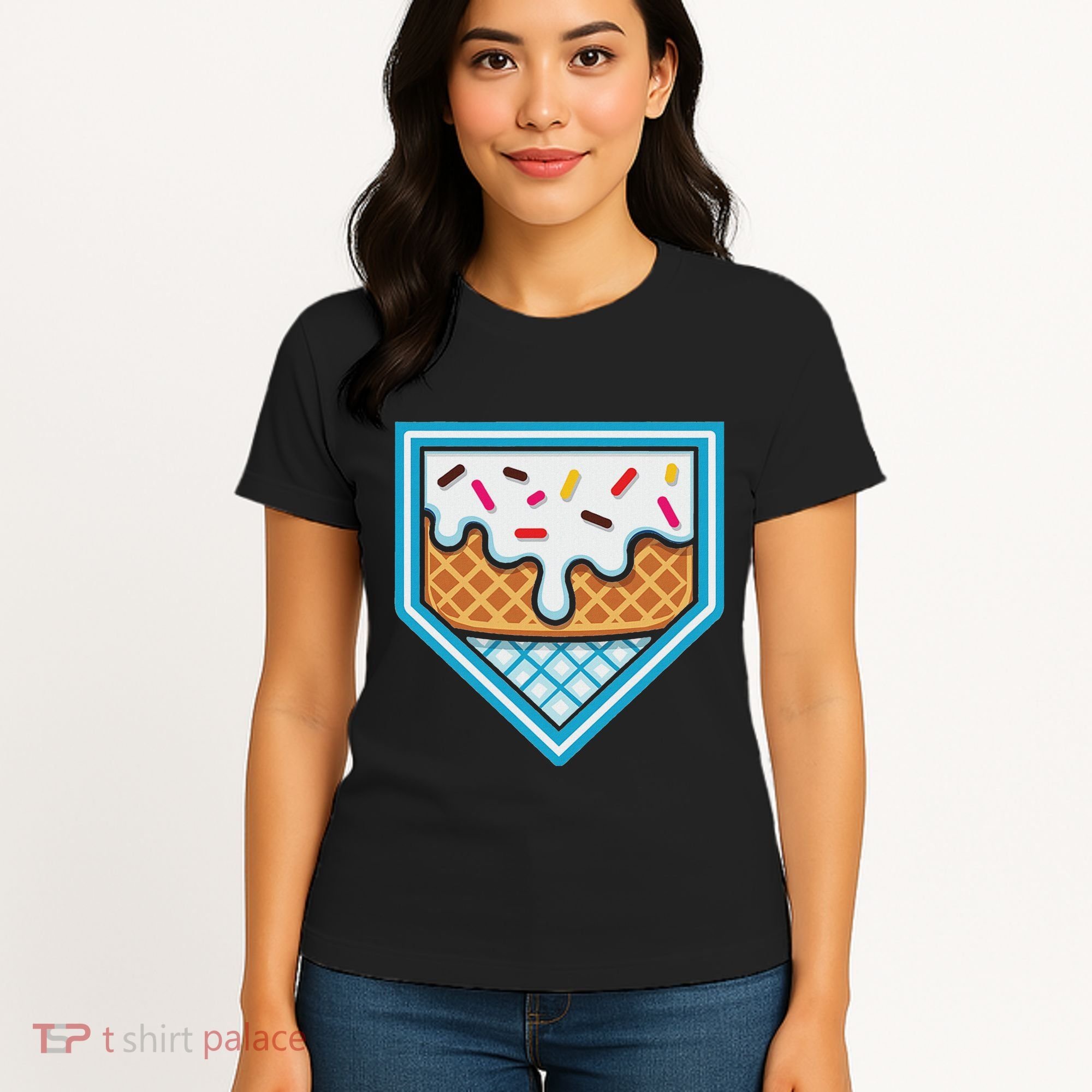 Funny Home Plate Drip Ice Cream Softball Baseball Women's T-Shirt