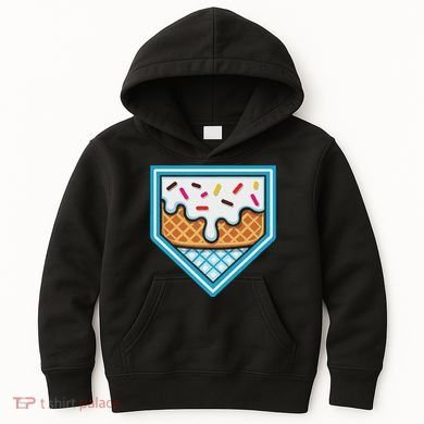 Funny Home Plate Drip Ice Cream Softball Baseball Kids Hoodie
