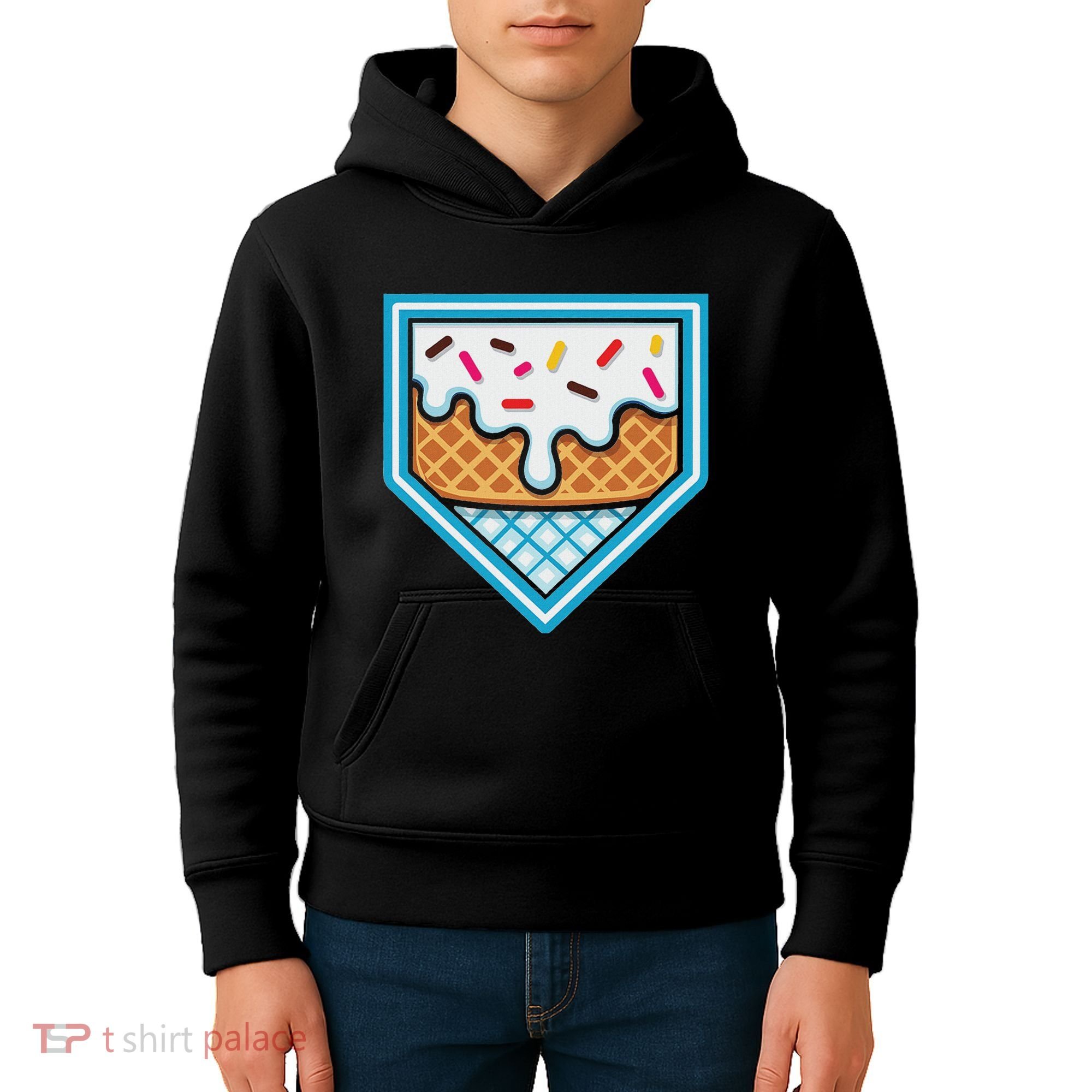 Funny Home Plate Drip Ice Cream Softball Baseball Kids Hoodie