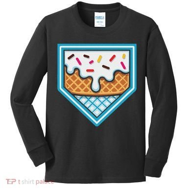 Funny Home Plate Drip Ice Cream Softball Baseball Kids Long Sleeve Shirt