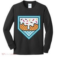 Funny Home Plate Drip Ice Cream Softball Baseball Kids Long Sleeve Shirt thumb 0