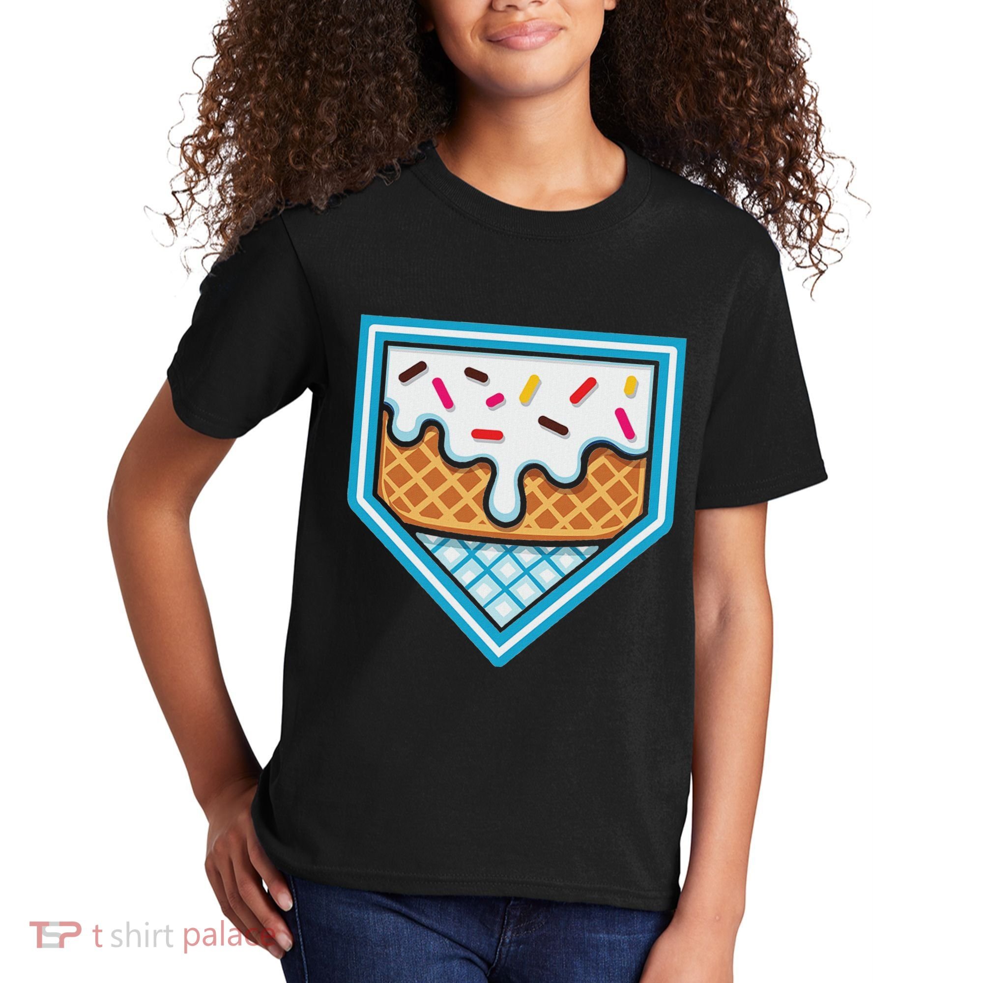 Funny Home Plate Drip Ice Cream Softball Baseball Kids T-Shirt