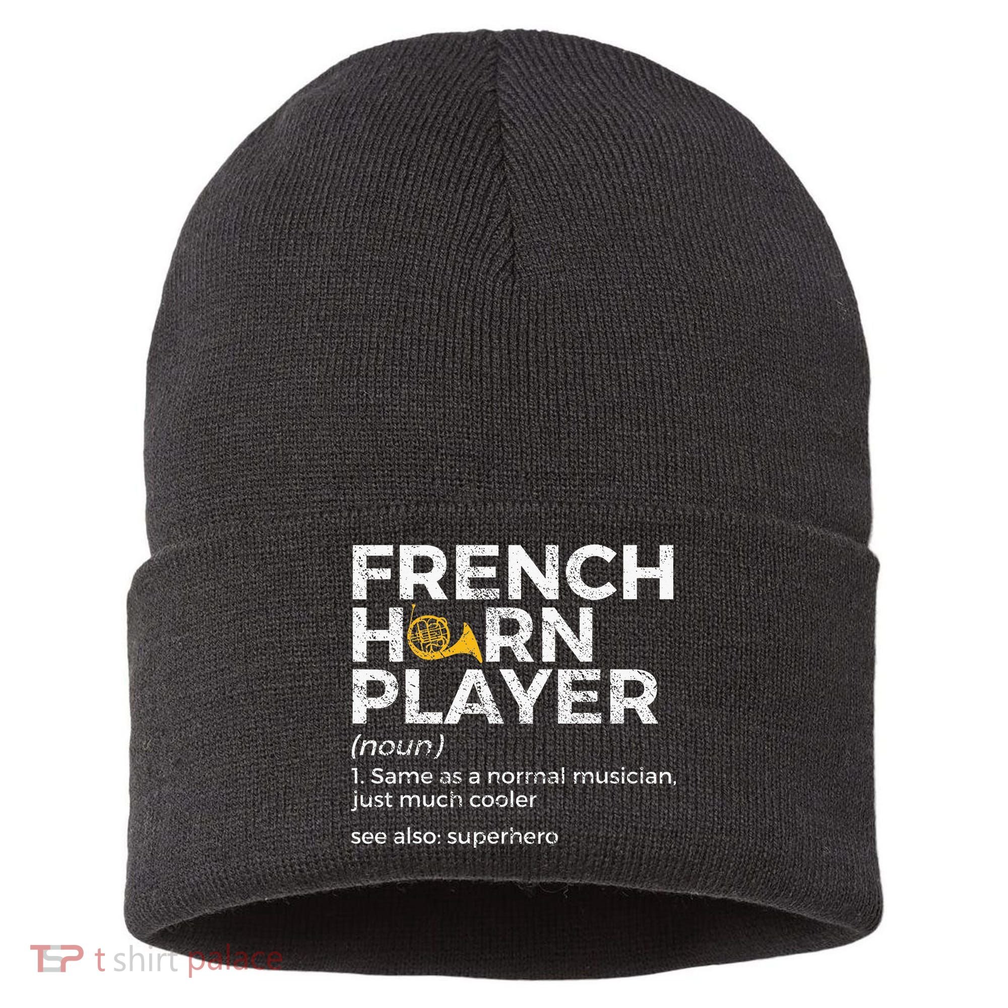French Horn Player Definition Funny French Horn Sustainable Knit Beanie