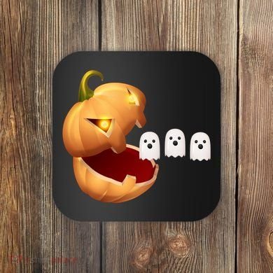 Funny Halloween Pumpkin Eating Ghost Coaster