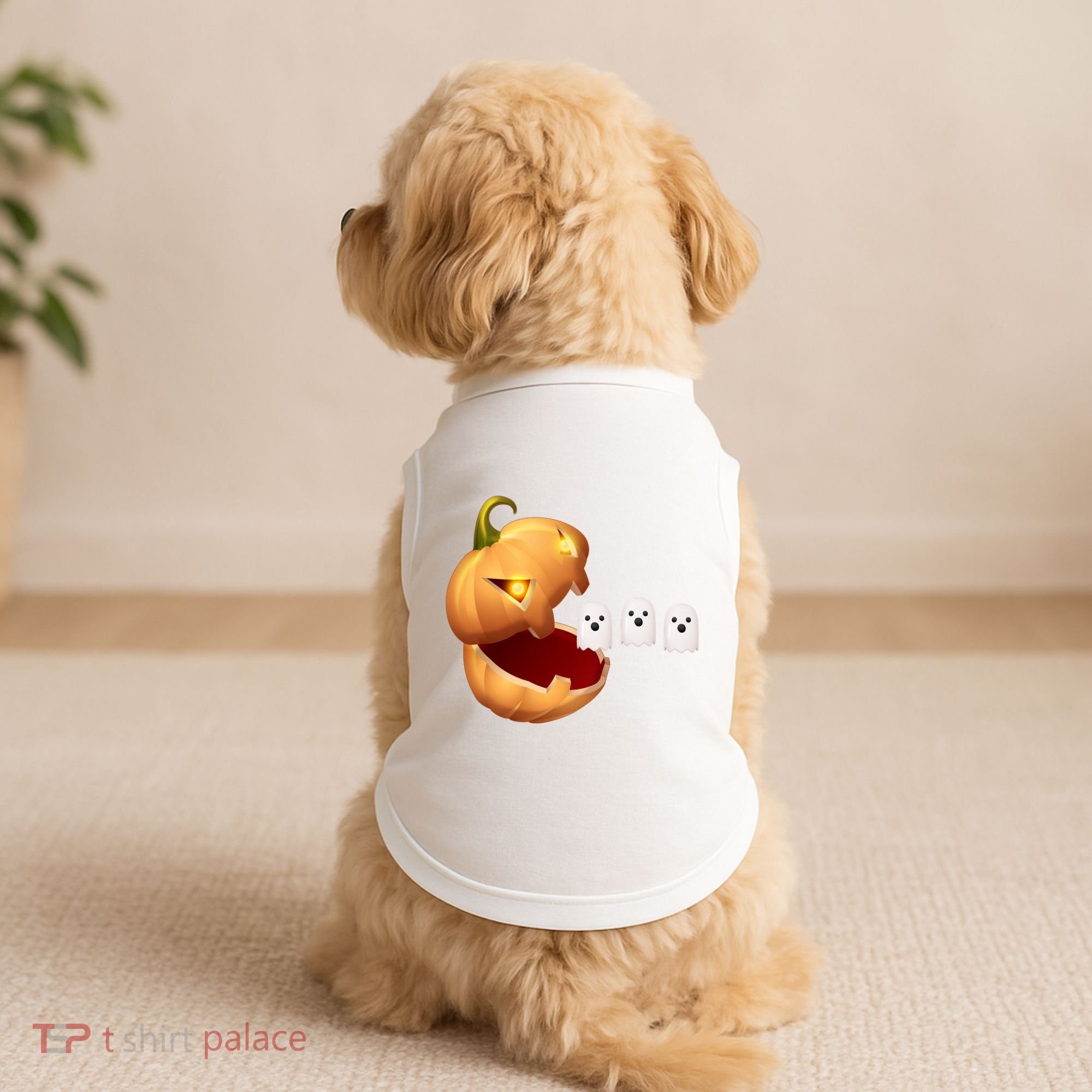 Funny Halloween Pumpkin Eating Ghost Doggie Tank