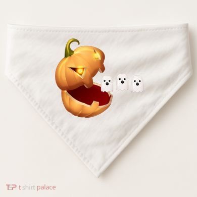 Funny Halloween Pumpkin Eating Ghost USA-Made Doggie Bandana