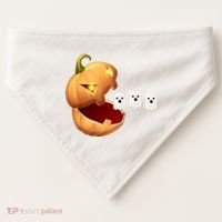 Funny Halloween Pumpkin Eating Ghost USA-Made Doggie Bandana thumb 0