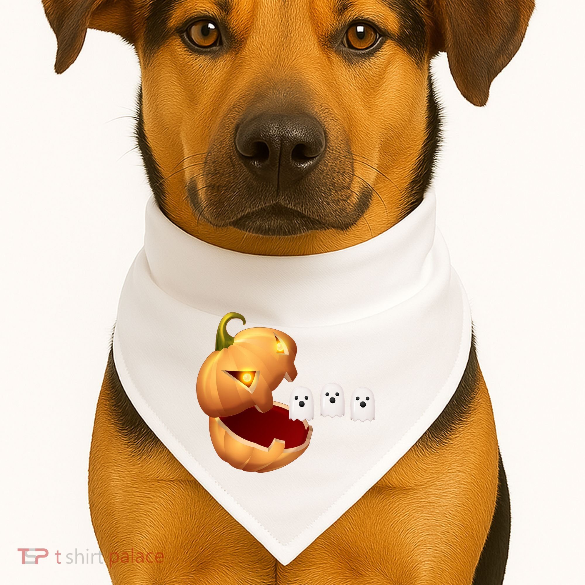 Funny Halloween Pumpkin Eating Ghost USA-Made Doggie Bandana