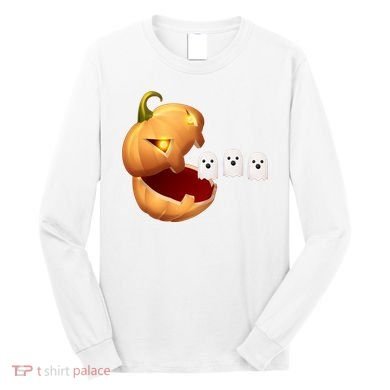 Funny Halloween Pumpkin Eating Ghost Long Sleeve Shirt