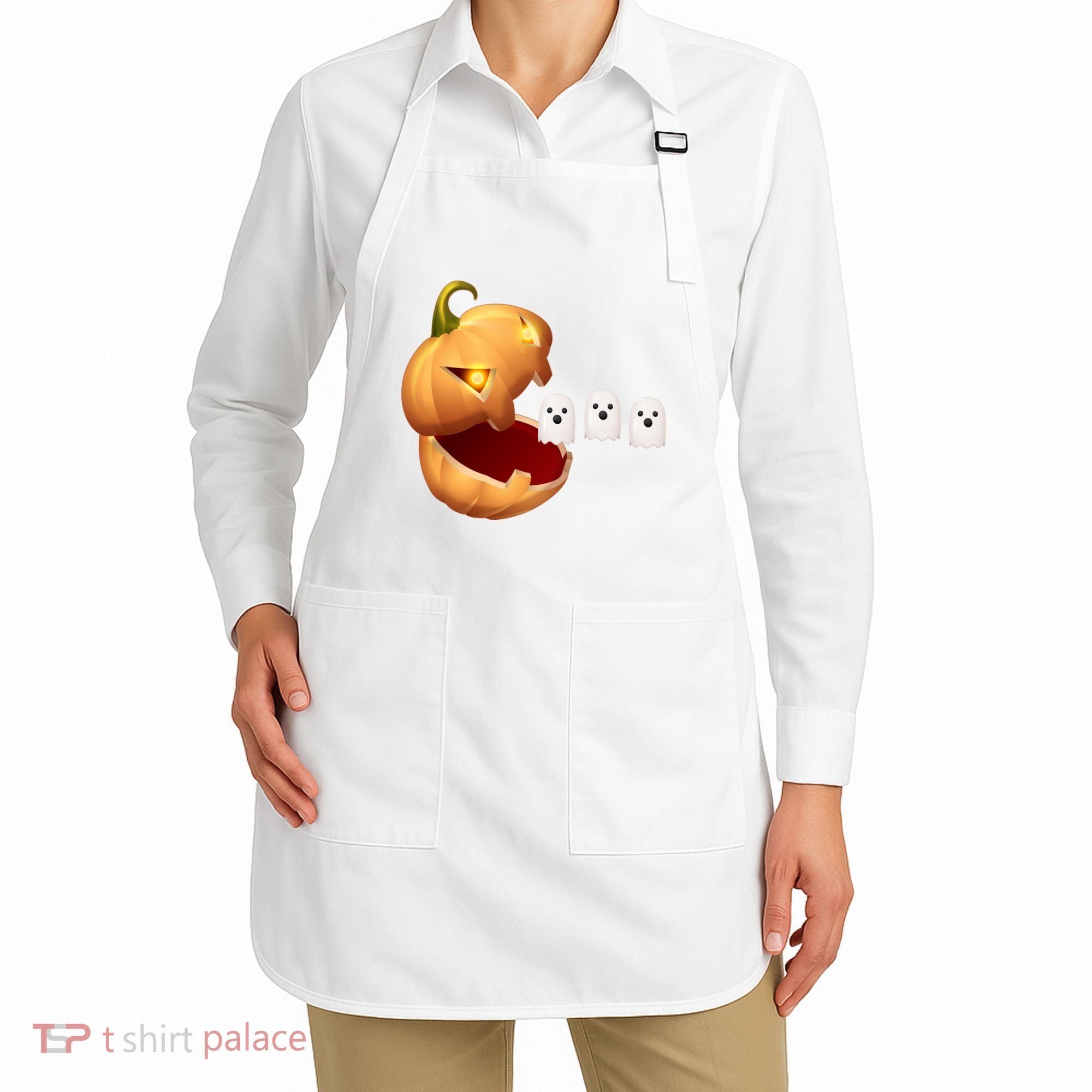 Funny Halloween Pumpkin Eating Ghost Apron