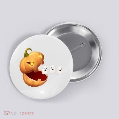Funny Halloween Pumpkin Eating Ghost Button