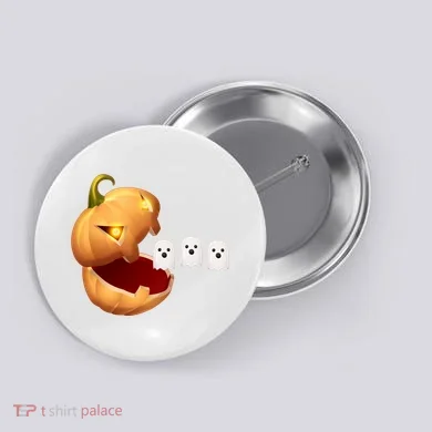 Funny Halloween Pumpkin Eating Ghost Button