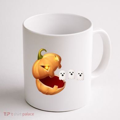 Funny Halloween Pumpkin Eating Ghost Coffee Mug back
